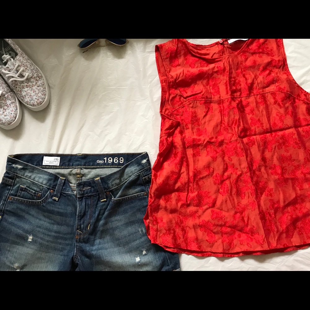 Jacquard top from Mango in deep rust orange color